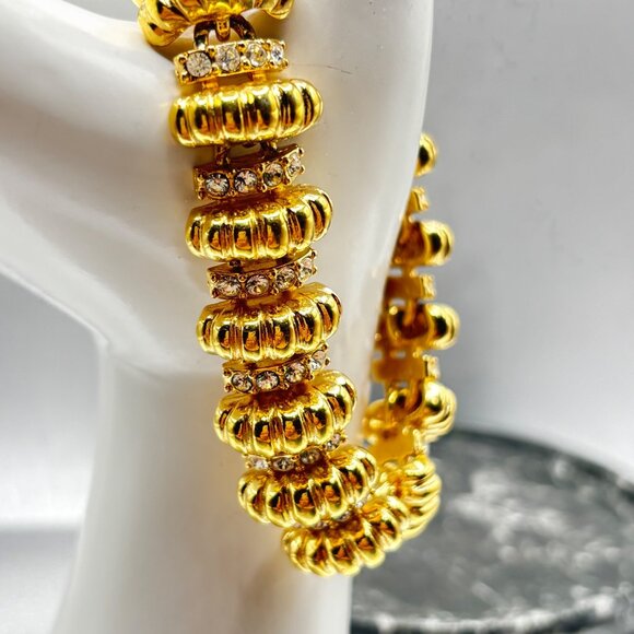 Camrose & Kross Gold-Tone & Rhinestone Link Bracelet JBK Mark 7" - Picture 8 of 10